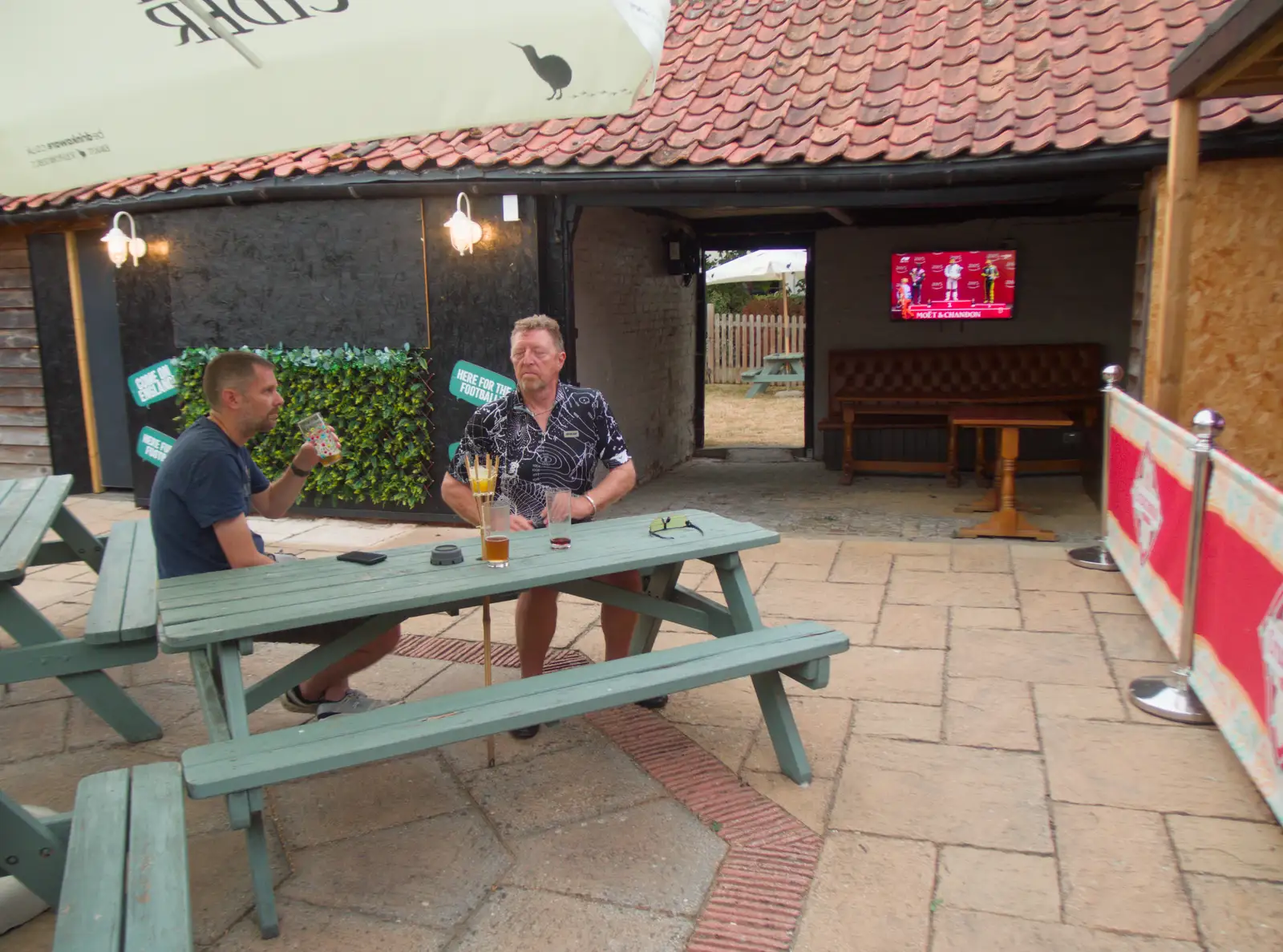 The Boy Phil and Gaz in the Falcon beer garden, from A July Miscellany: Scole and a Ride To Pulham, Norfolk - 30th July 2026