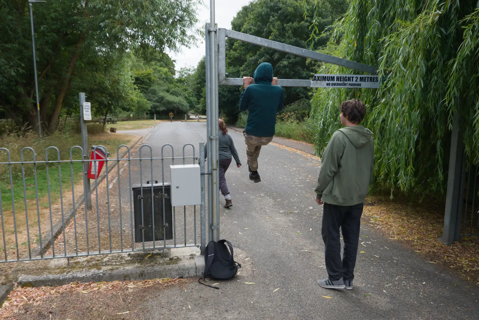 Harry does the traditional pull-up at Scole, from A July Miscellany: Scole and a Ride To Pulham, Norfolk - 30th July 2026