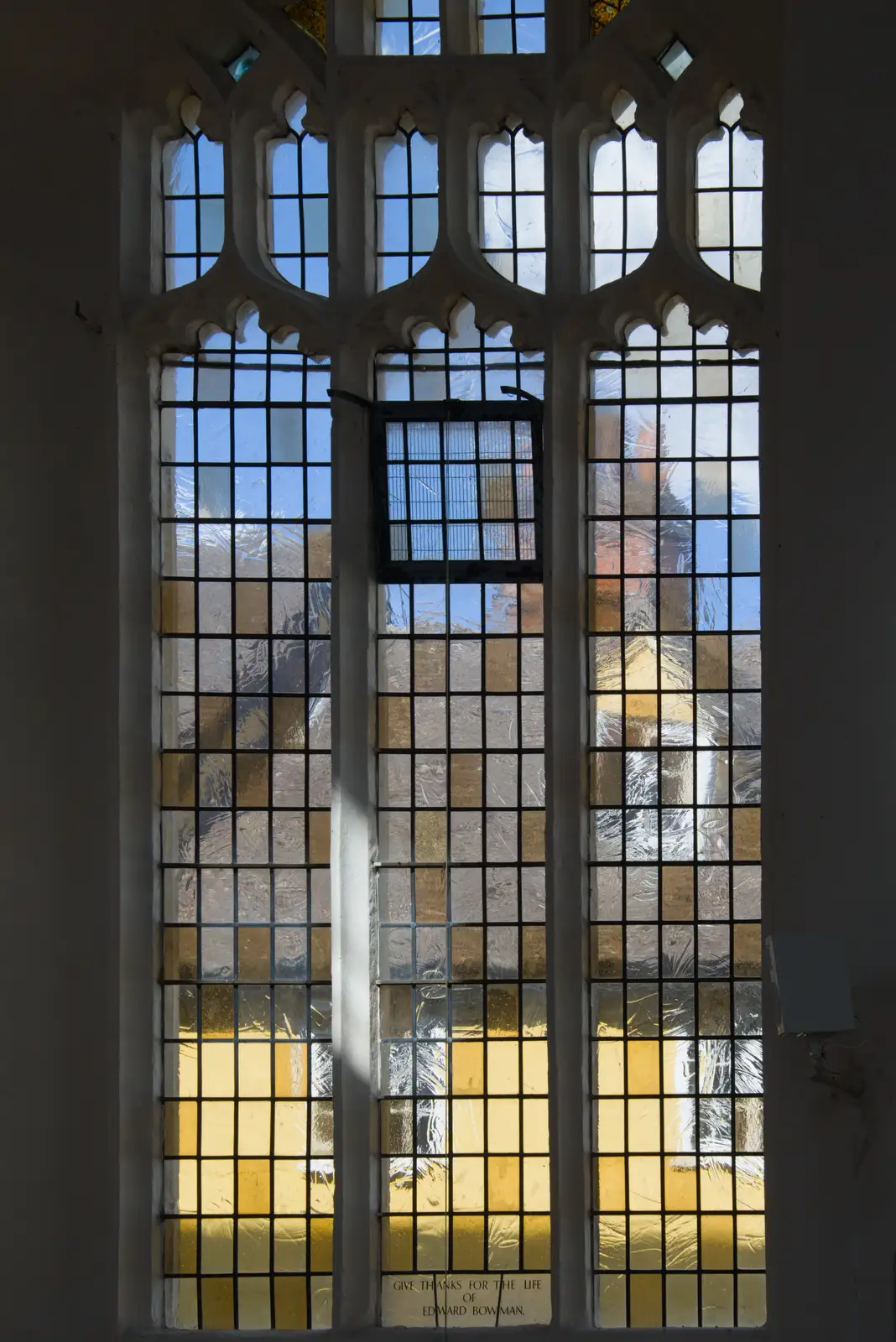 Buildings seen through squares of old glass, from A Postcard From: Needham Market, Suffolk - 31st July 2026
