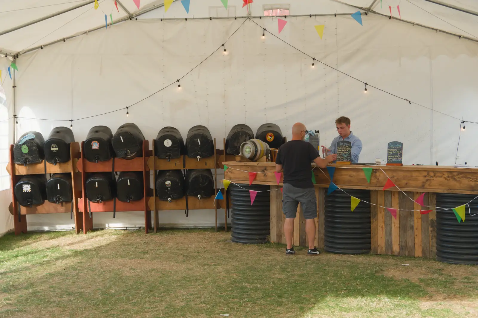 Sixteen barrels of beer on stillage, from Music in the Beer Garden, Trowel and Hammer, Cotton - 2nd August 2026