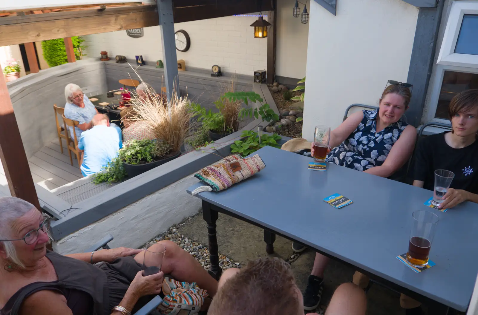 Isobel and Harry chat to Gaz and Sandie, from Alan's 80th Birthday, Eye, Suffolk - 8th August 2026