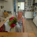 Sylvia gets a bunch of flowers, Alan's 80th Birthday, Eye, Suffolk - 8th August 2026