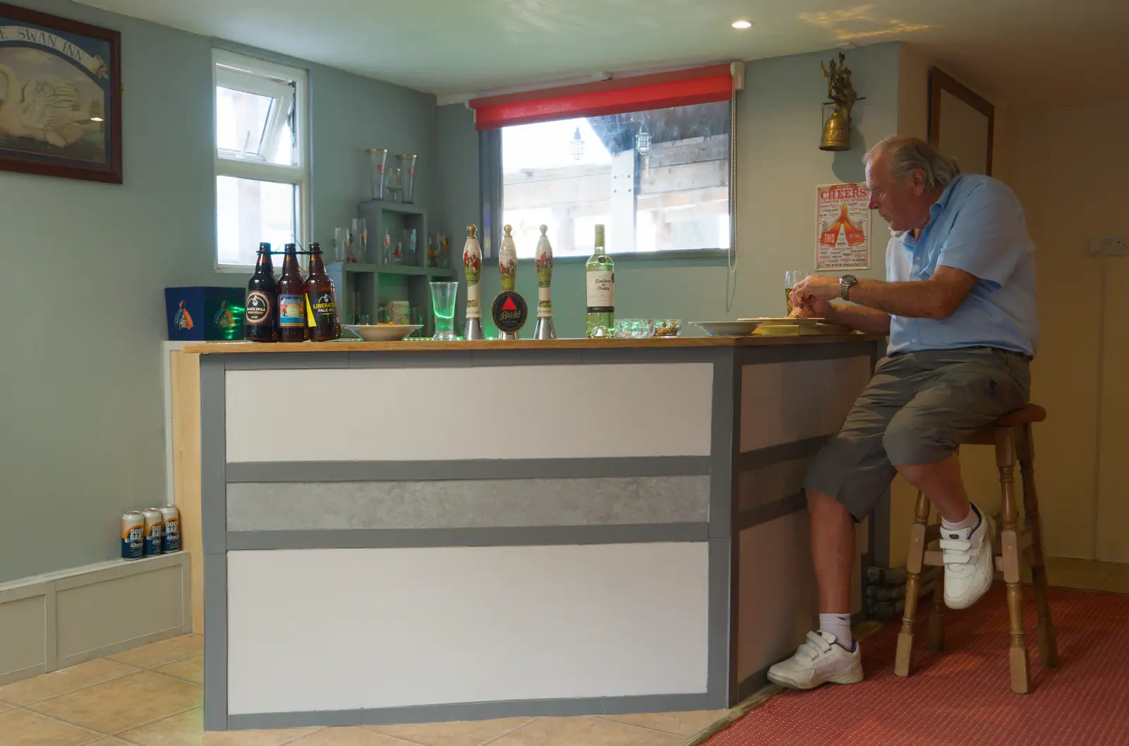 Alan sits at his bar, from Alan's 80th Birthday, Eye, Suffolk - 8th August 2026