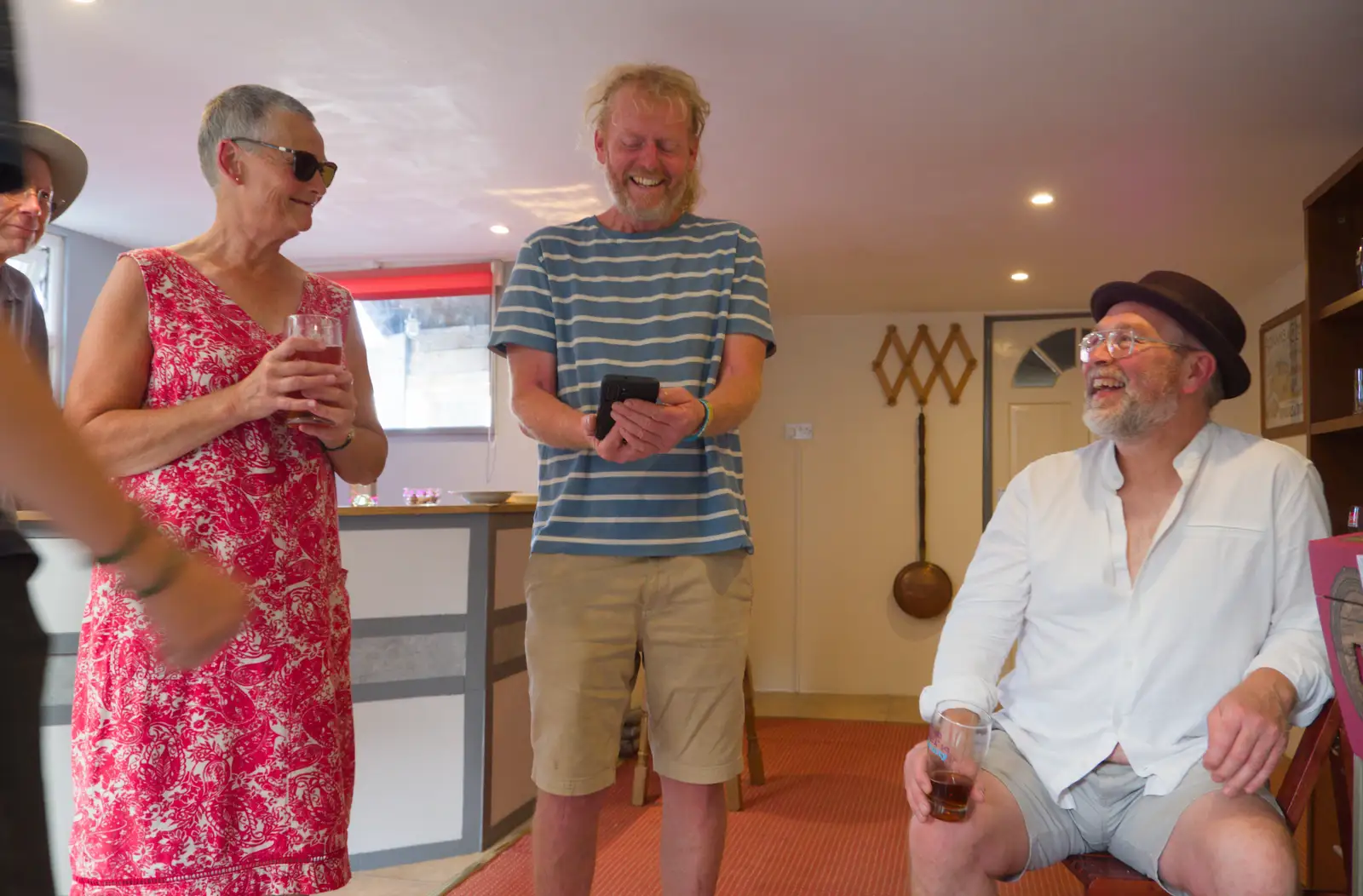 Wavy looks at a funny phone thing, from Alan's 80th Birthday, Eye, Suffolk - 8th August 2026