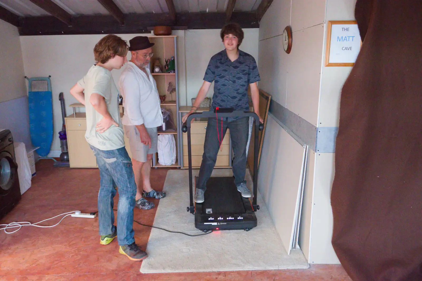 Fred tries out the treadmill, from Alan's 80th Birthday, Eye, Suffolk - 8th August 2026