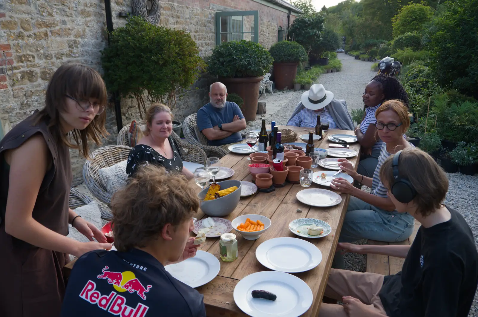 Mark's dad and the Italians join us for dinner, from Walking the Ridgeway: Chiseldon to Avebury, Wiltshire - 10th August 2026