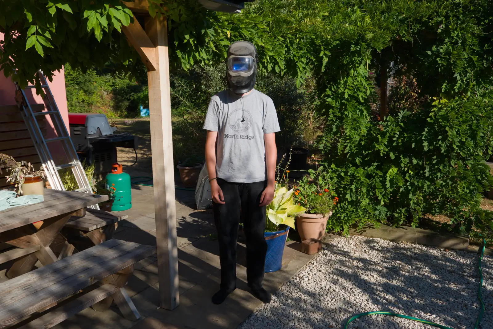 Fred's ready with a welding mask, from Eclipse and Chips, Brome, Suffolk - 12th August 2026