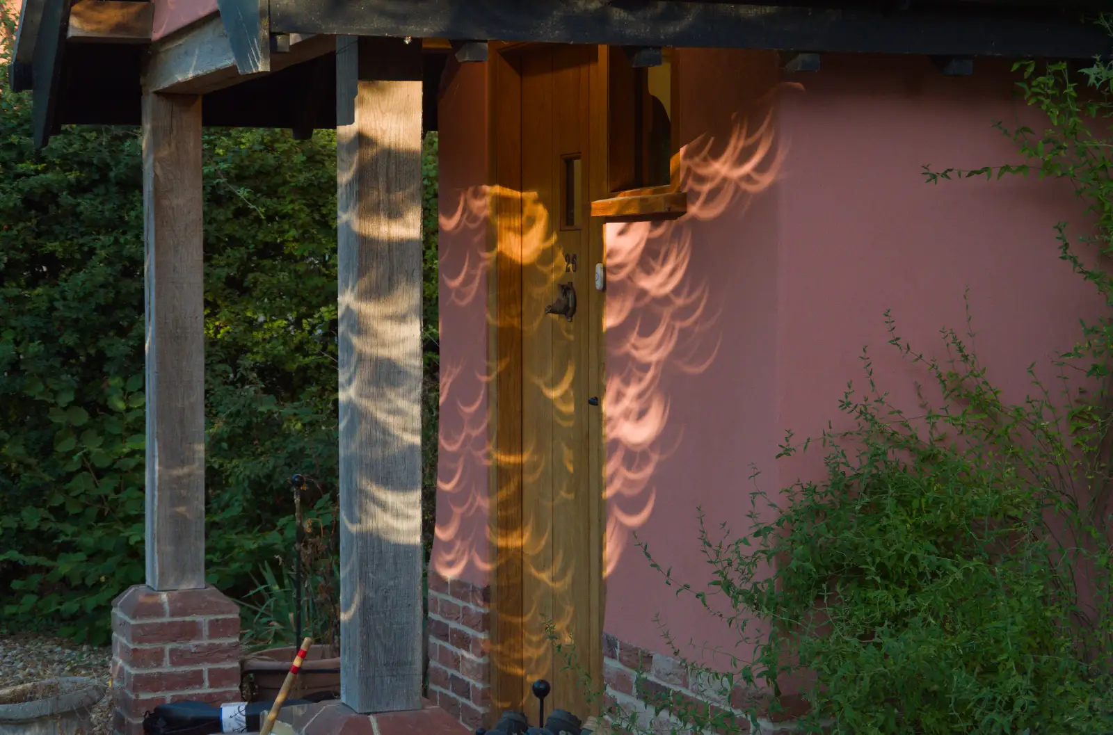 Hundreds of crescent suns appear on the porch, from Eclipse and Chips, Brome, Suffolk - 12th August 2026