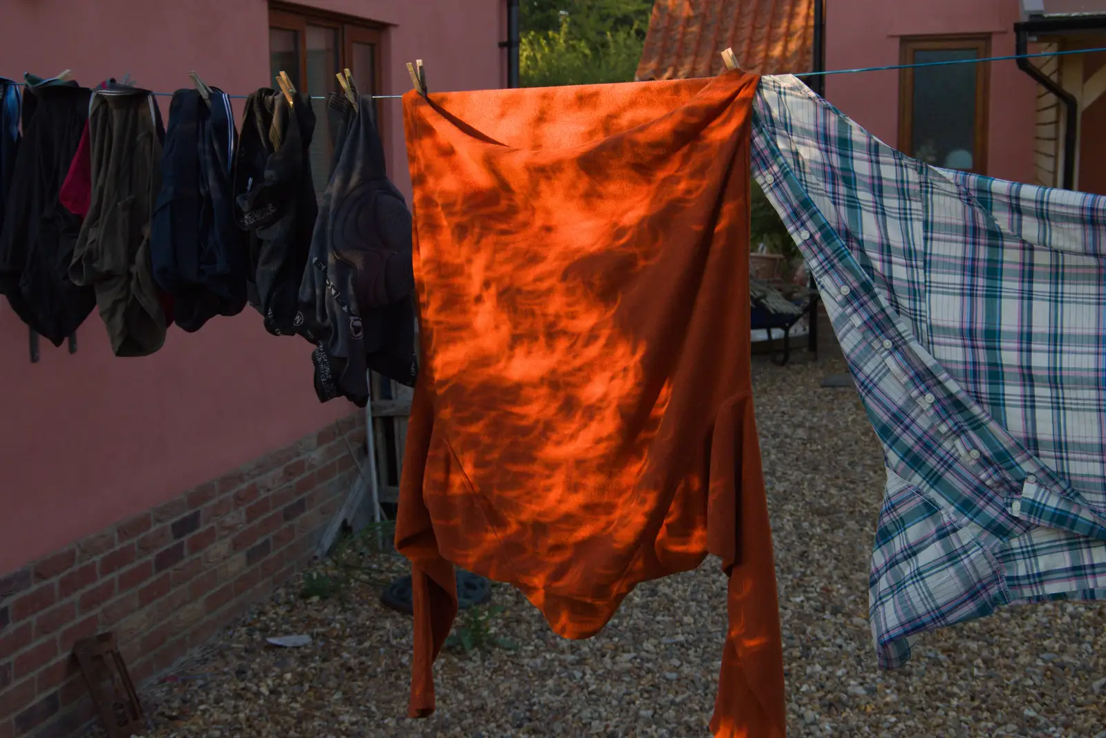 A washing-line fleece is covered in crescents, from Eclipse and Chips, Brome, Suffolk - 12th August 2026