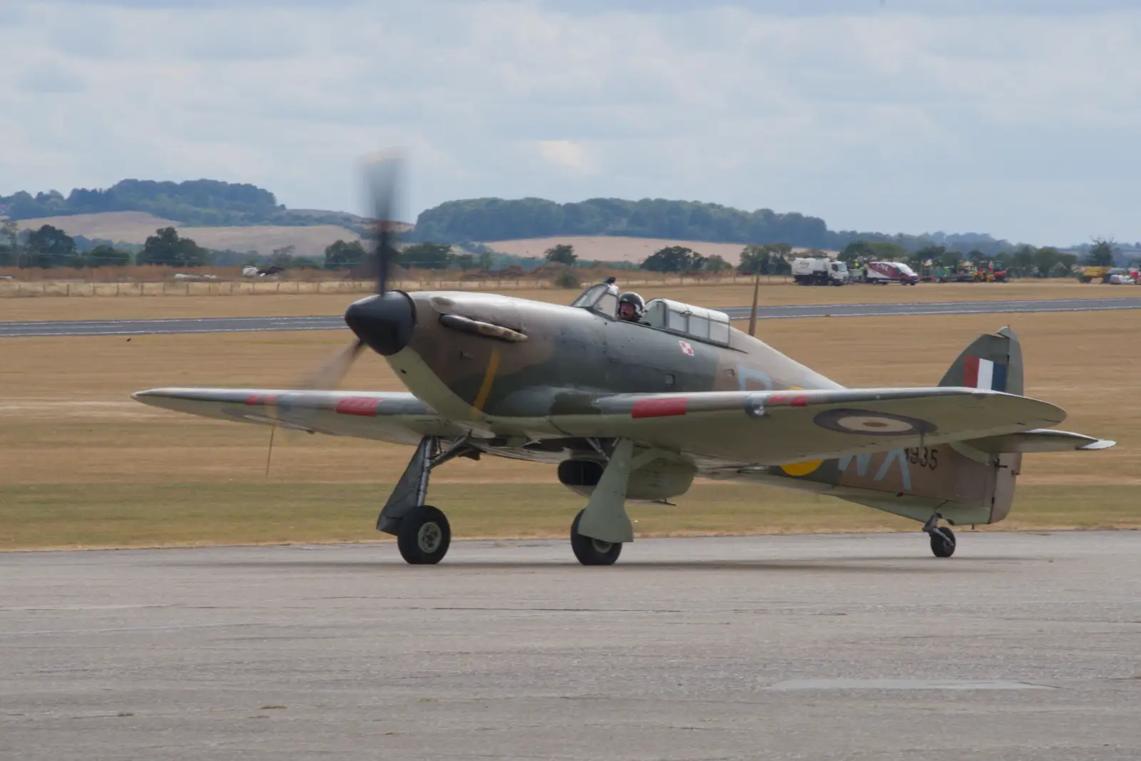 The Hurricane taxis to its parking spot, from A Visit to IWM Duxford, Cambridgeshire - 17th August 2026
