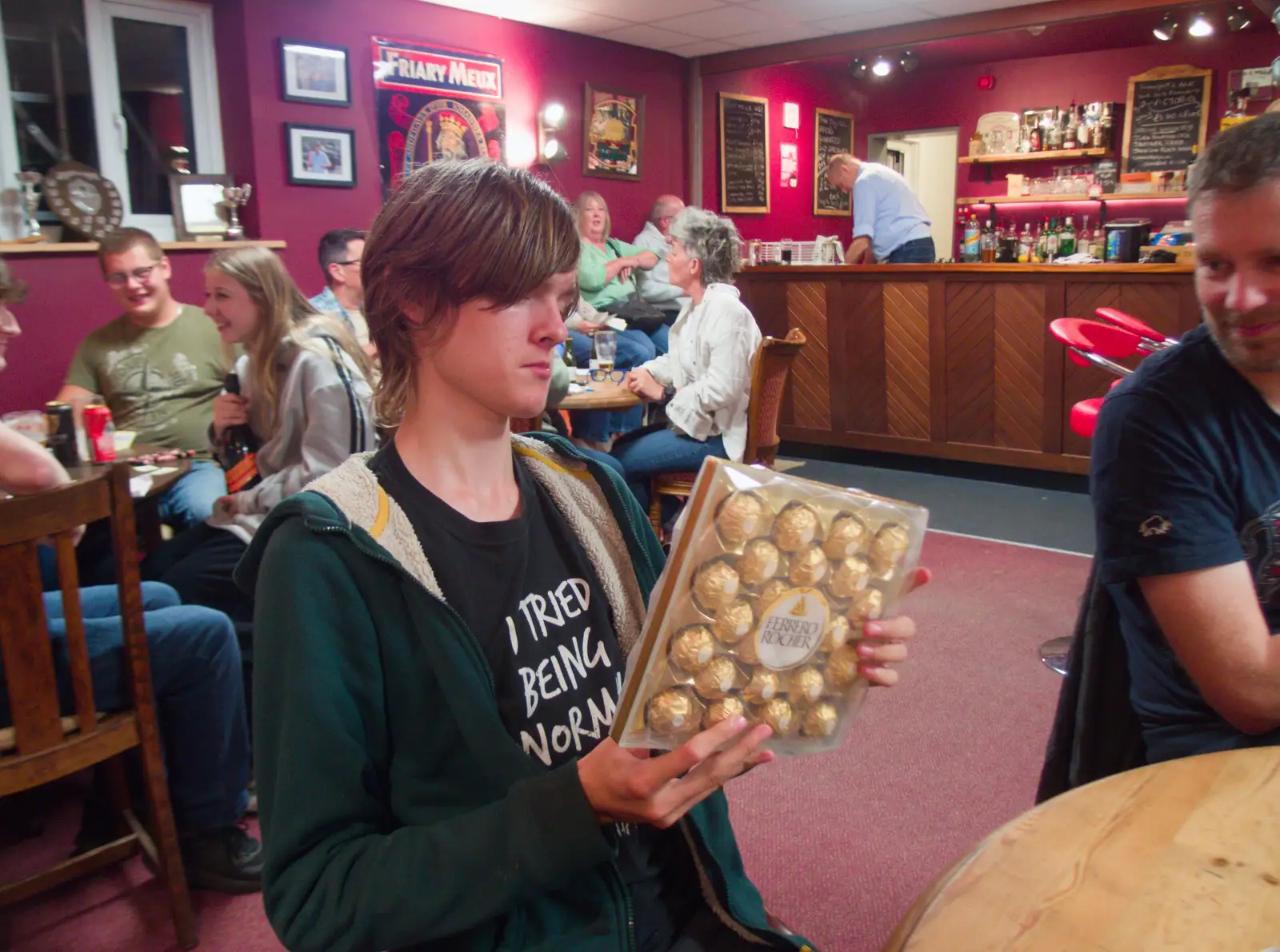 Harry wins some very out-of-date Ferrero Rocher, from A Village Hall Quiz and a Dead Pub, Worlingworth - 21st August 2026