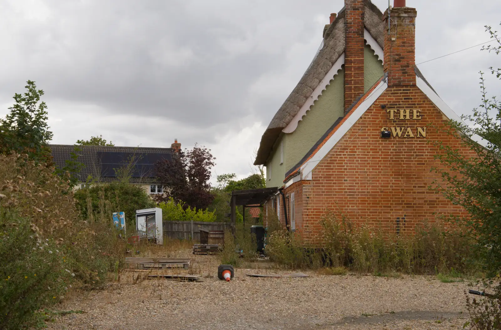 The pub's verandah and dereliction in the garden, from A Village Hall Quiz and a Dead Pub, Worlingworth - 21st August 2026