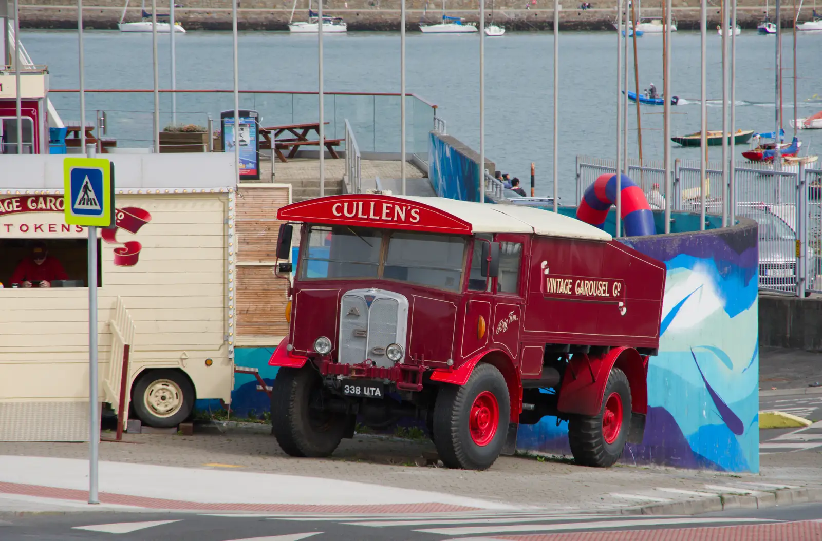 An old van advertising Cullen's Vintage Carousel, from The Ukulele Hooley, People's Park, Dún Laoghaire, Ireland - 22nd August 2026