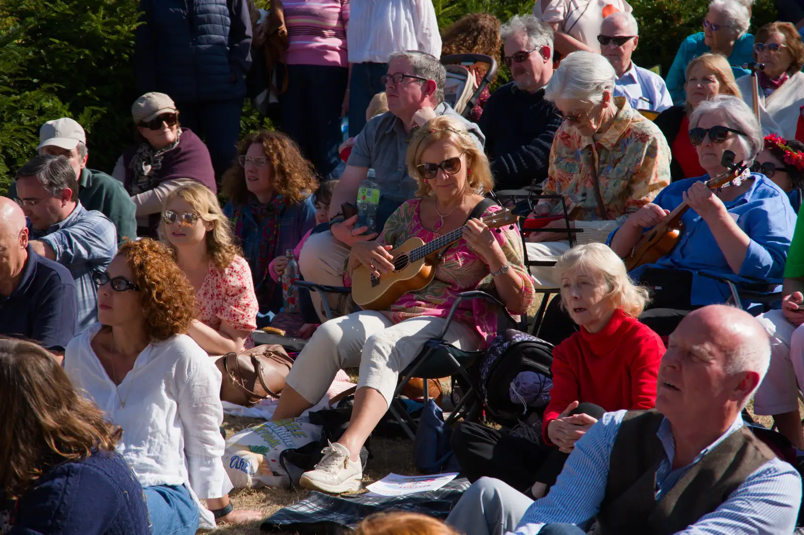 Some people in the audience play along, from The Ukulele Hooley, People's Park, Dún Laoghaire, Ireland - 22nd August 2026