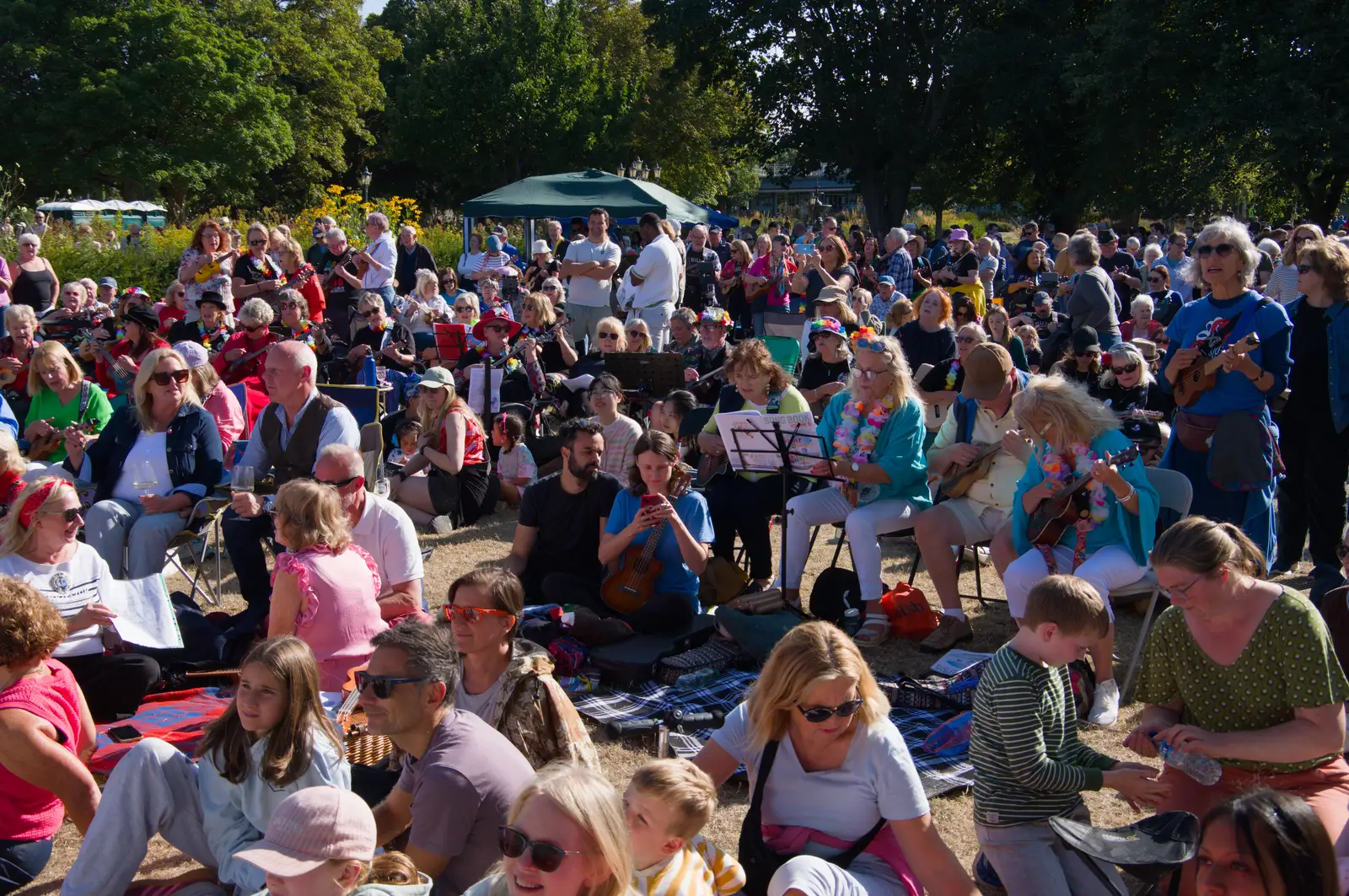Some people even have music stands to play from, from The Ukulele Hooley, People's Park, Dún Laoghaire, Ireland - 22nd August 2026