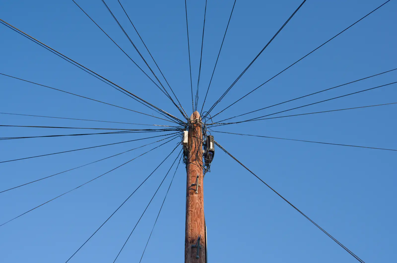 Wires explode from a telegraph pole, from The Ukulele Hooley, People's Park, Dún Laoghaire, Ireland - 22nd August 2026