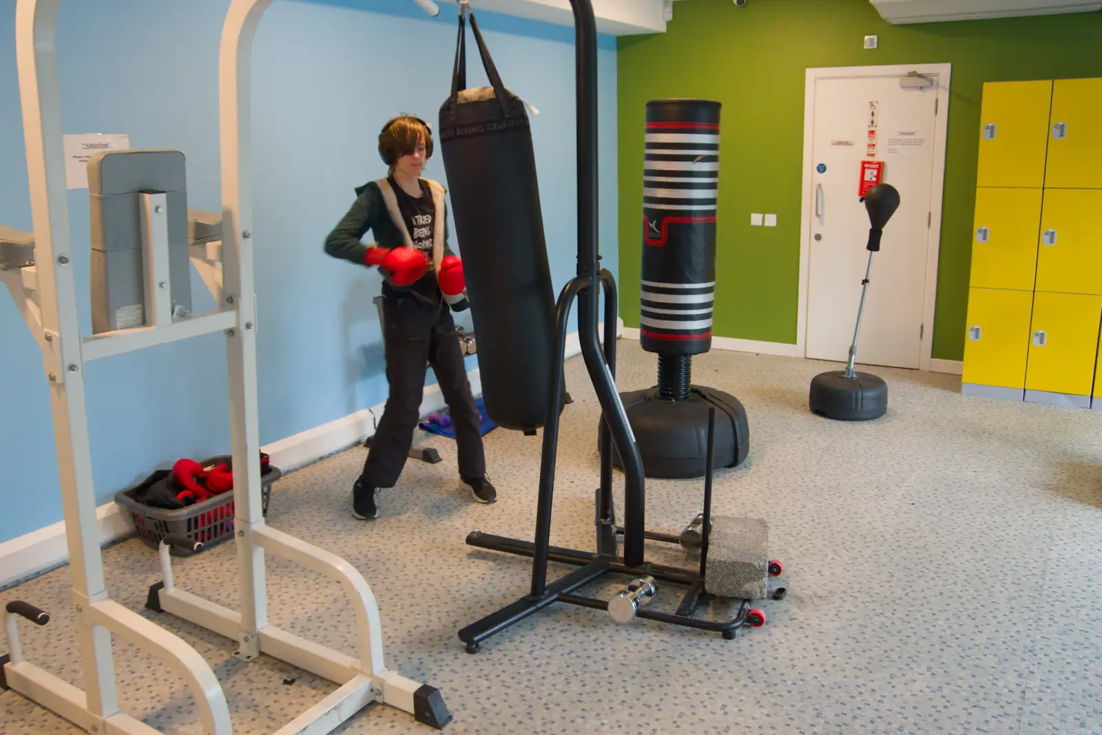 Harry has a go of a punchbag in the gym, from Clogherrevagh and Strandhill, Leitrim, Ireland - 24th August 2026