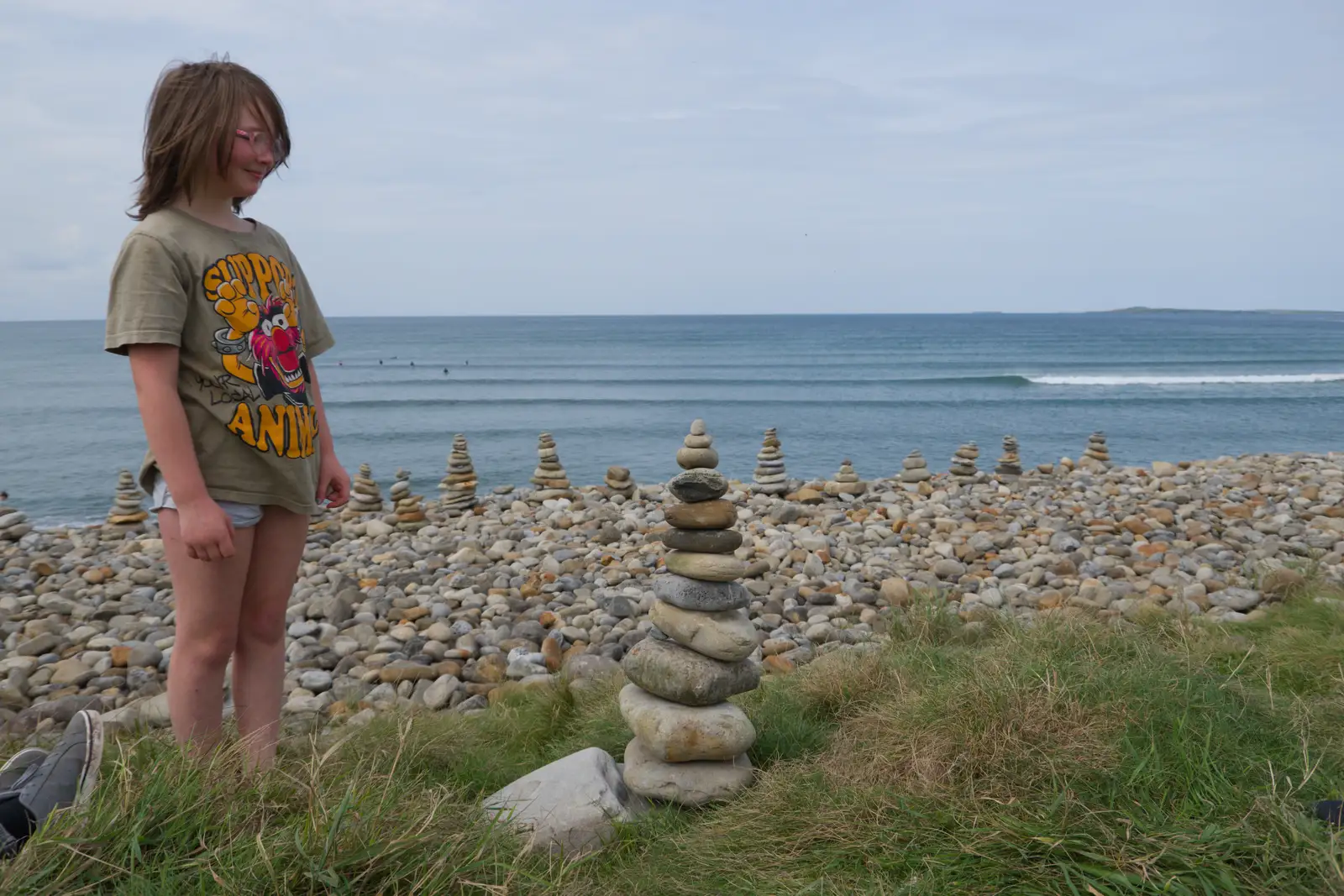 Rachel surveys the finished cairn, from Clogherrevagh and Strandhill, Leitrim, Ireland - 24th August 2026
