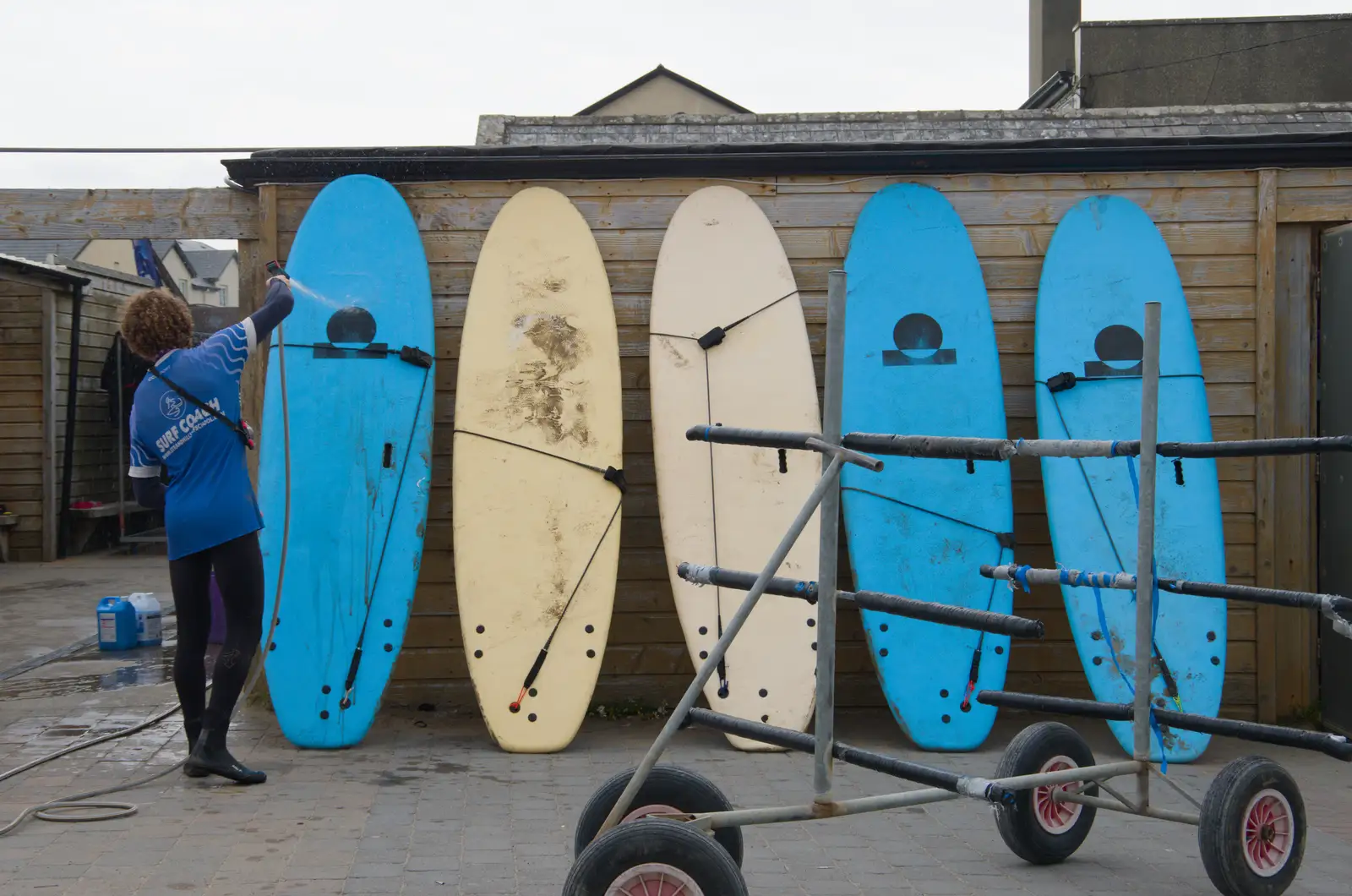Surf boards get hosed down at the end of the day, from Clogherrevagh and Strandhill, Leitrim, Ireland - 24th August 2026