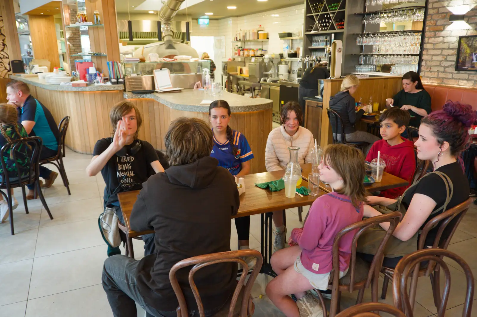 Harry waves from the nostly-teens table, from Manorhamilton, Sligo and Streedagh Beach, Leitrim, Ireland - 26th August 2026