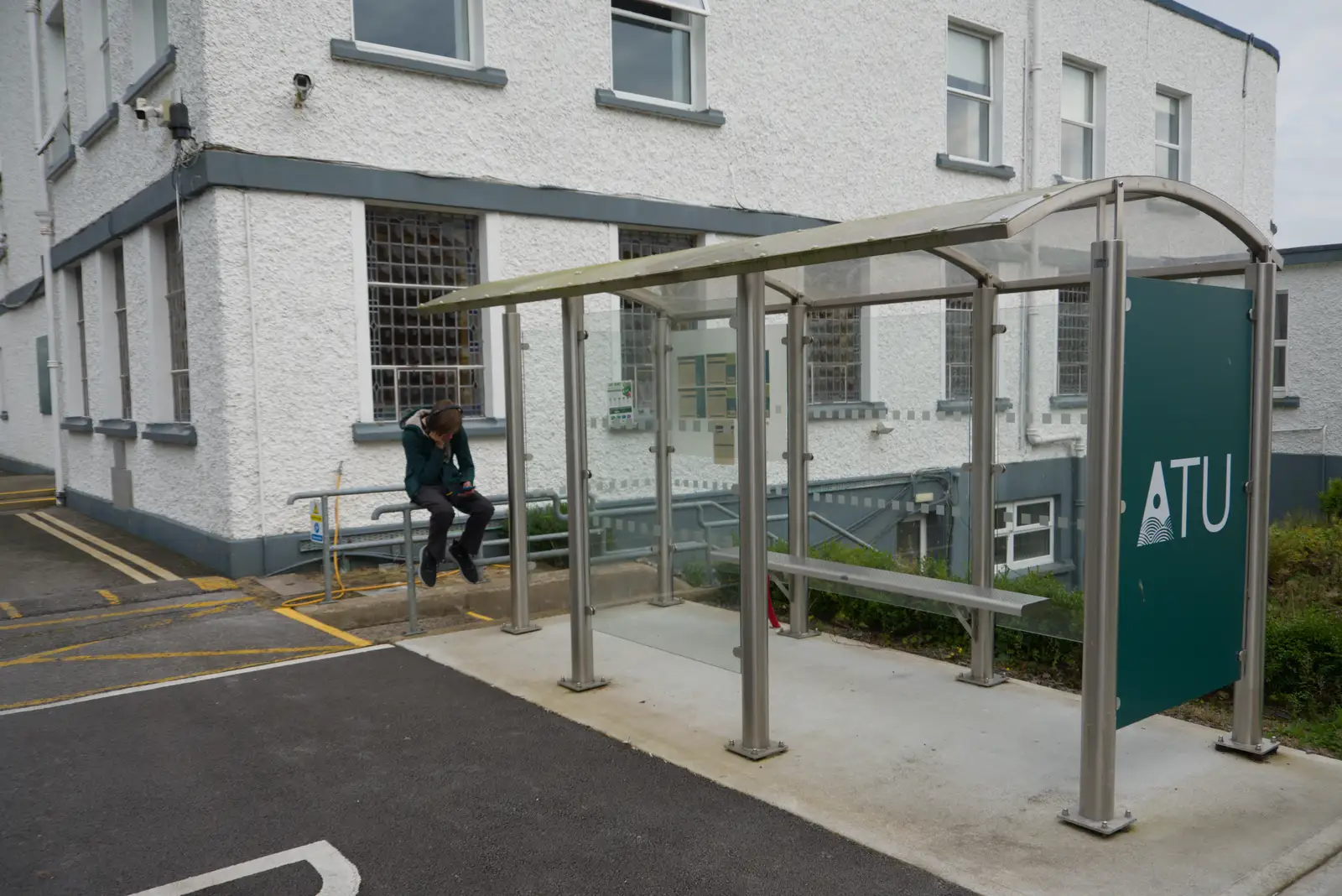 Harry waits by the bus stop at St. Angela's, from Manorhamilton, Sligo and Streedagh Beach, Leitrim, Ireland - 26th August 2026