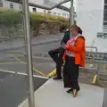 Isobel checks her phone at the bus stop, Manorhamilton, Sligo and Streedagh Beach, Leitrim, Ireland - 26th August 2026