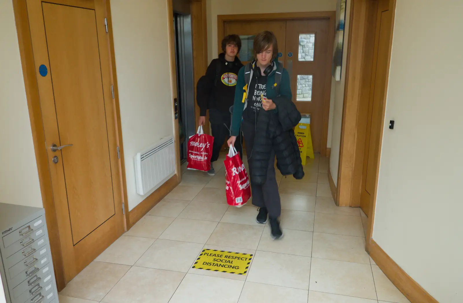 The boys pile out of the lift with bags of food, from Manorhamilton, Sligo and Streedagh Beach, Leitrim, Ireland - 26th August 2026