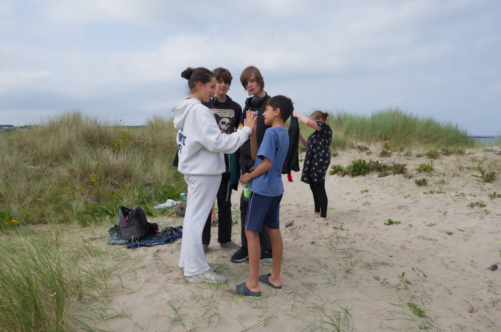 Lua and Nick do high fives, from Manorhamilton, Sligo and Streedagh Beach, Leitrim, Ireland - 26th August 2026