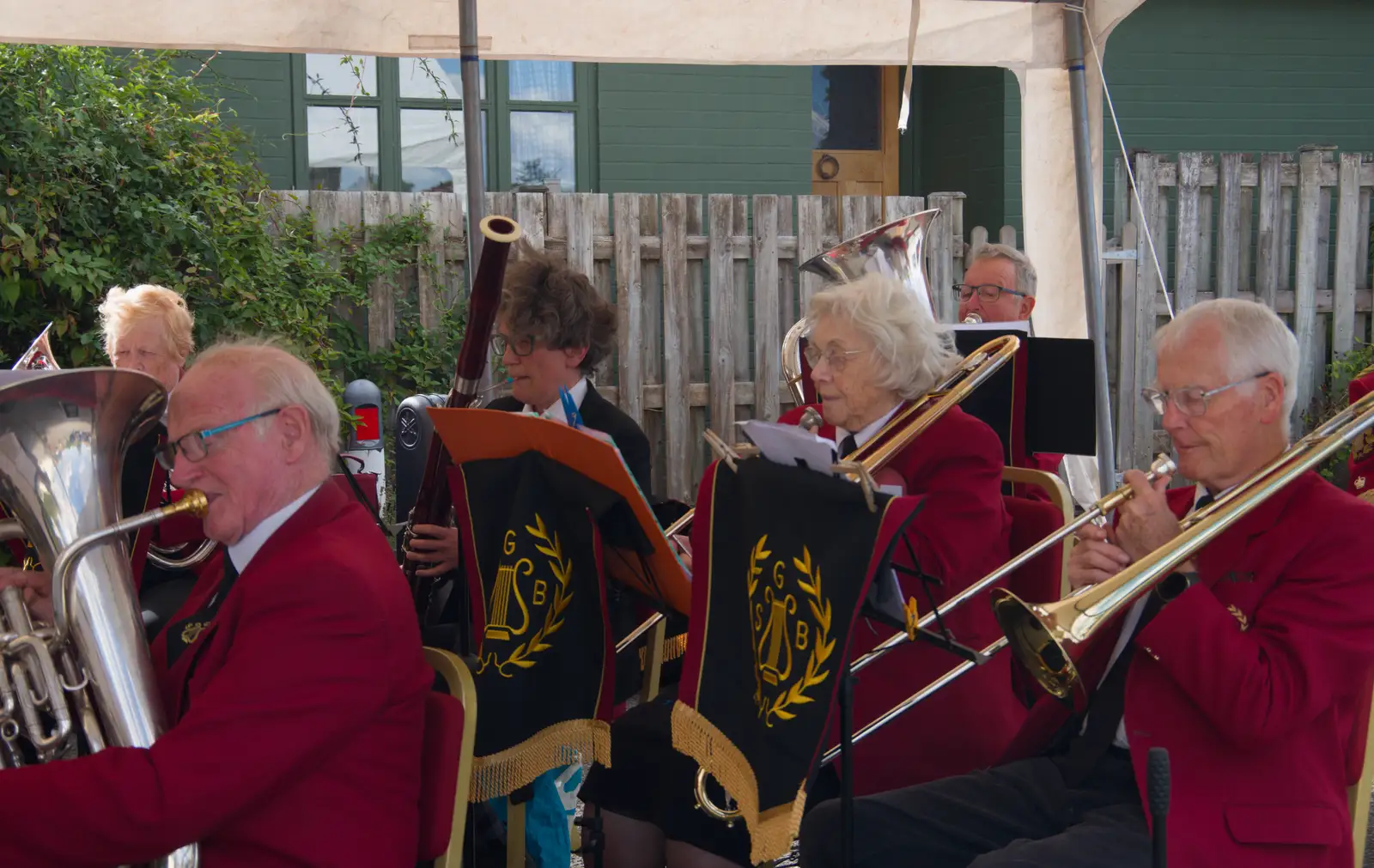 The low brass and bassoon section, from The GSB at Walsham and the Little Blues Band in Mellis, Suffolk - 31st August 2026