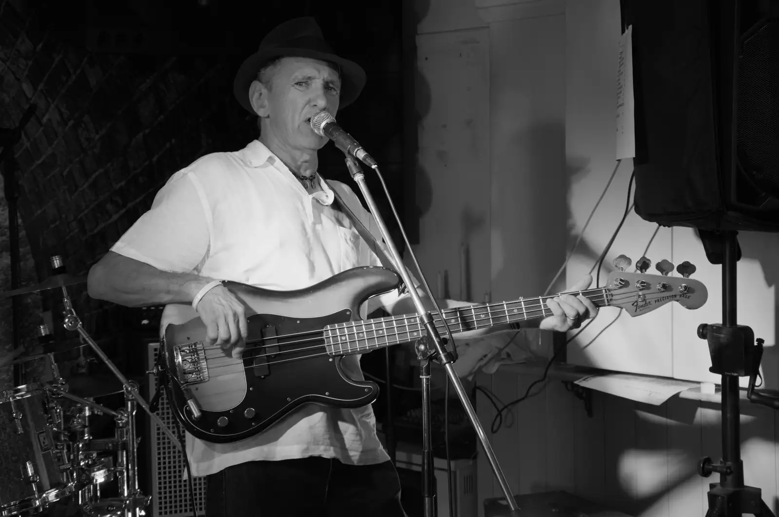 Joe twangs a Fender bass, from The GSB at Walsham and the Little Blues Band in Mellis, Suffolk - 31st August 2026
