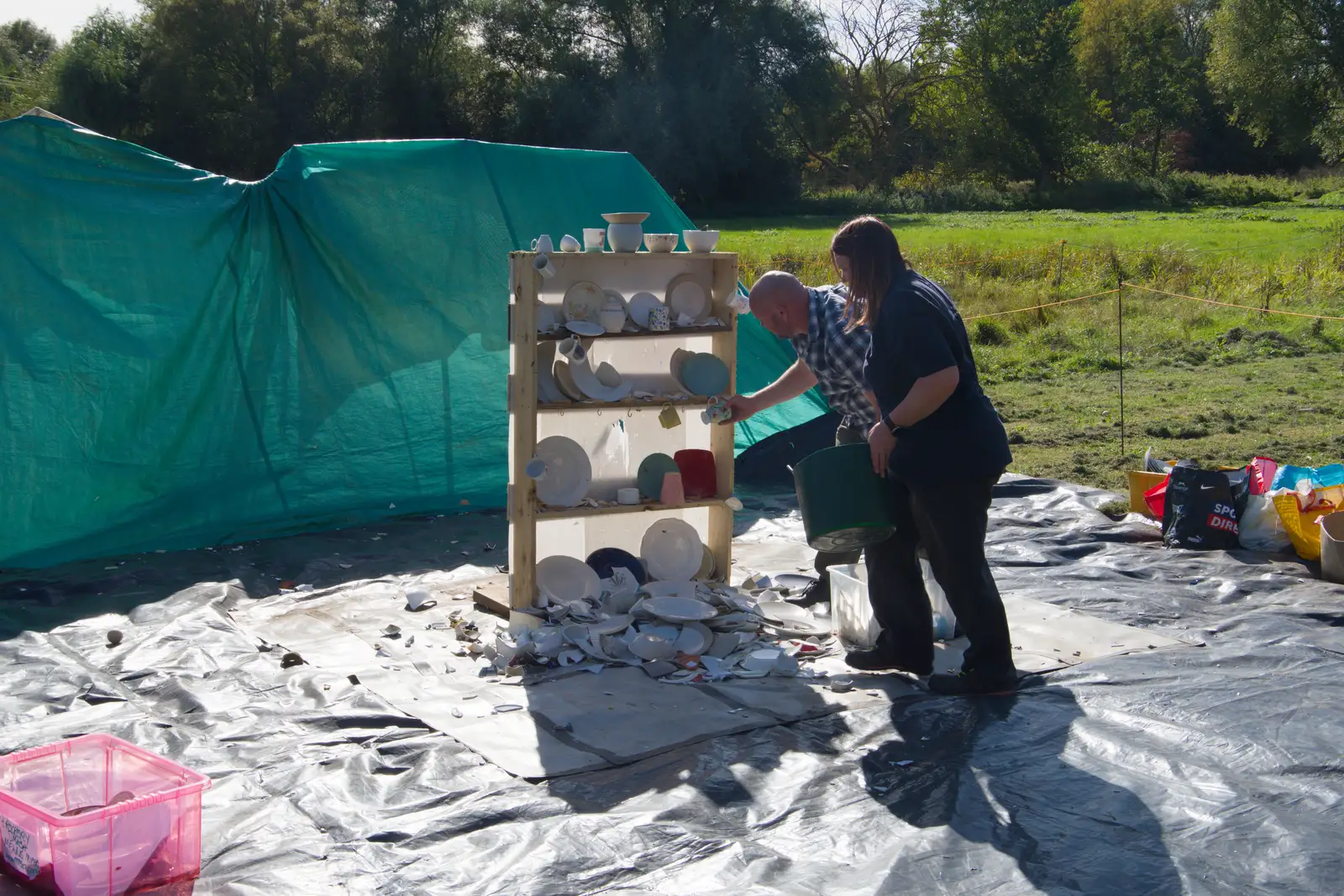 Will and Sarah are doing the crockery smash, from A GSB Duck Race and a House Party, Brome - 26th September 2026