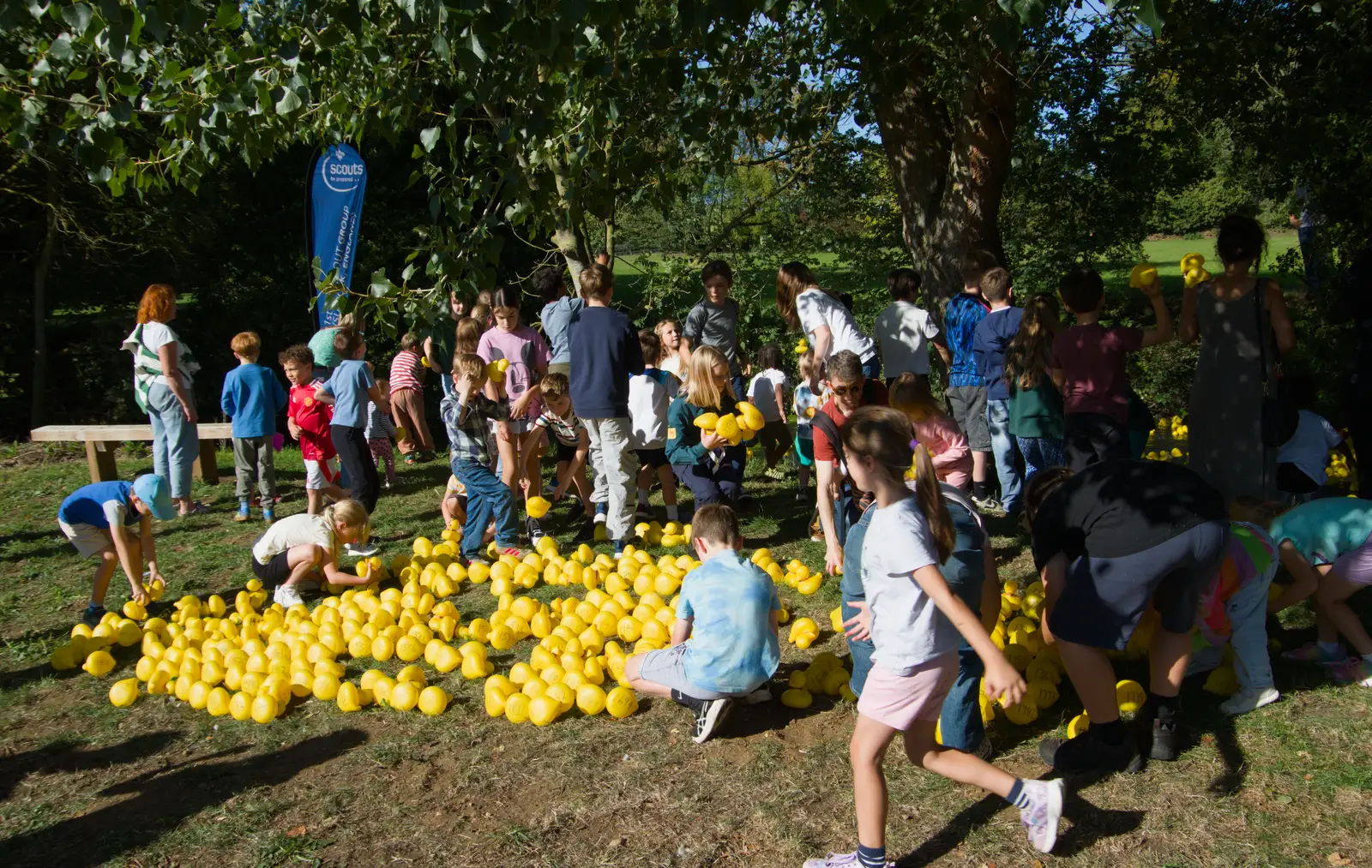 More kids run in to join the frenzy, from A GSB Duck Race and a House Party, Brome - 26th September 2026