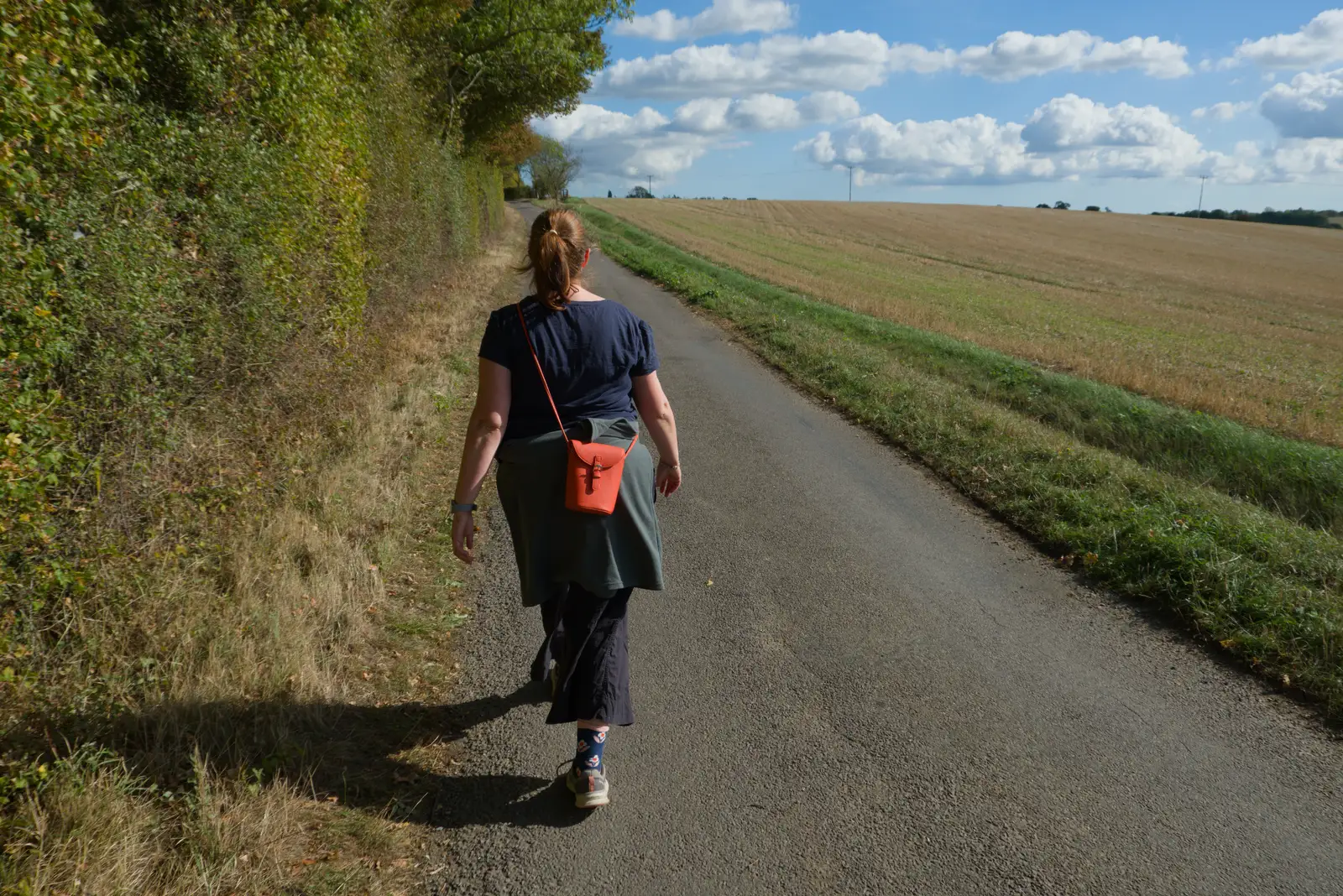 Isobel on the lane to Crow's Hall, from A Walk Around The Lion Pub, Debenham, Suffolk - 4th October 2026