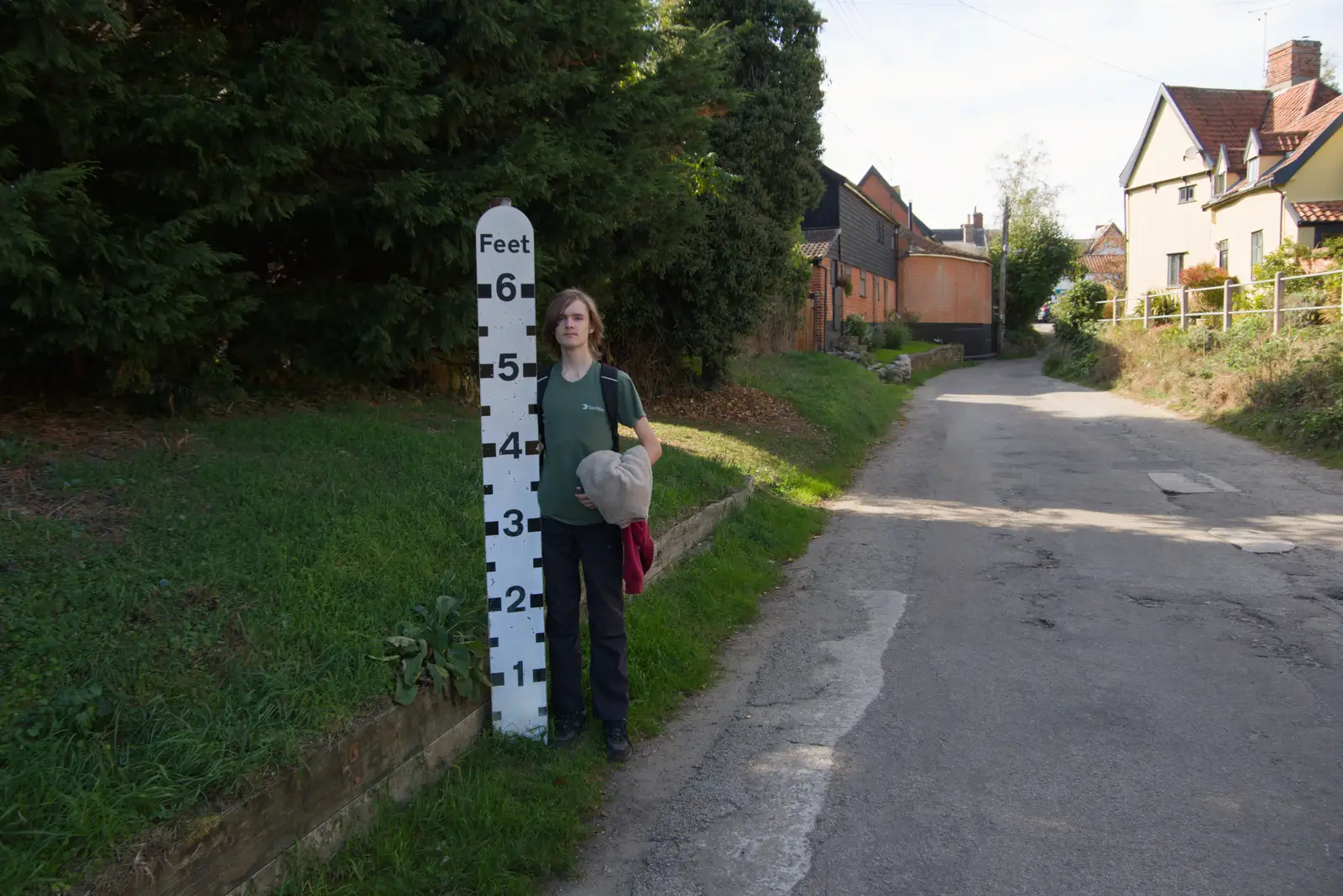 Harry checks his height , from A Walk Around The Lion Pub, Debenham, Suffolk - 4th October 2026