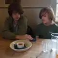 Fred and Harry play a phone-based game, A Walk Around The Lion Pub, Debenham, Suffolk - 4th October 2026