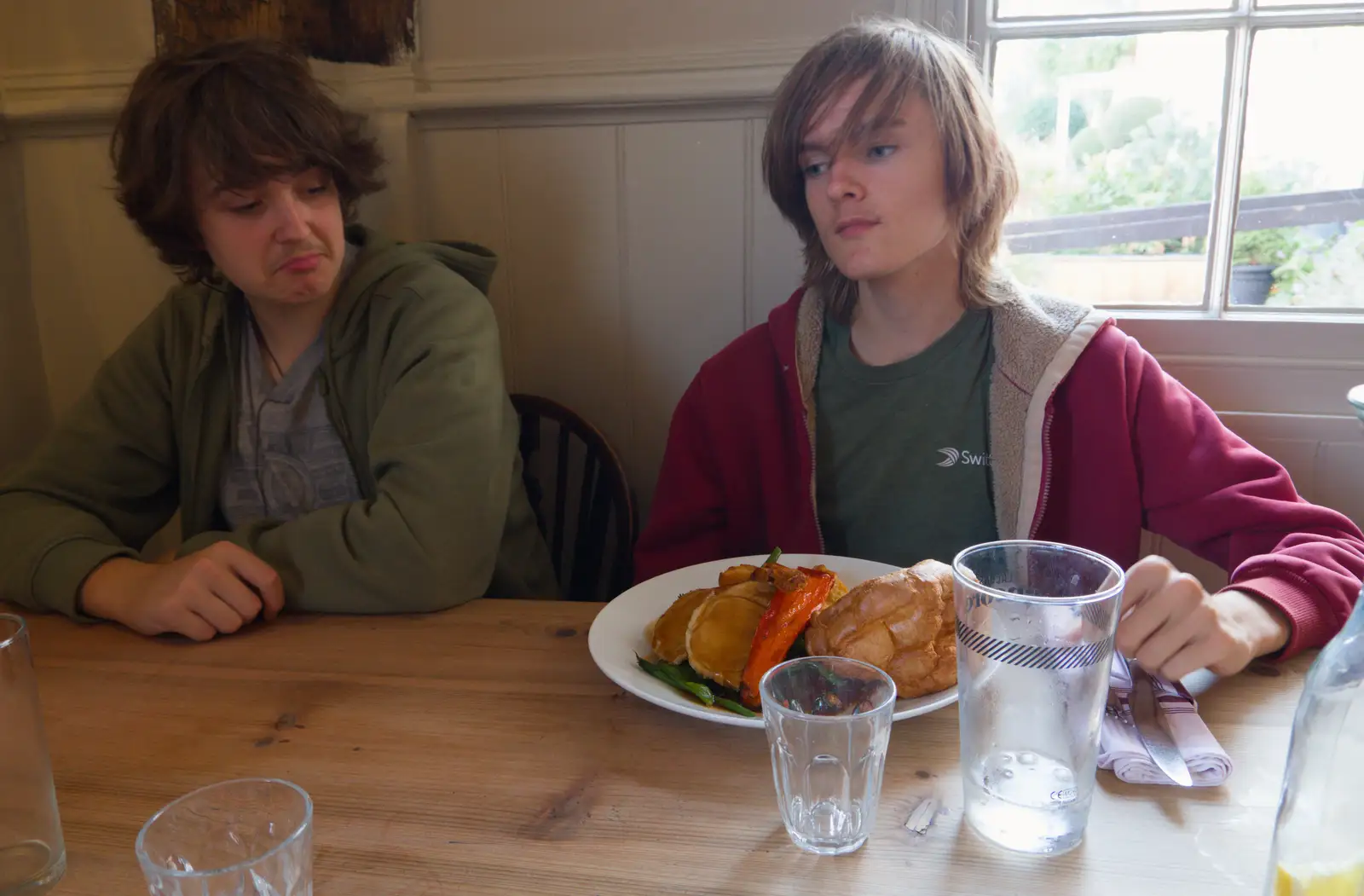 Fred looks reasonably impressed with Harry's lunch, from A Walk Around The Lion Pub, Debenham, Suffolk - 4th October 2026