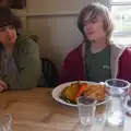 Fred looks reasonably impressed with Harry's lunch, A Walk Around The Lion Pub, Debenham, Suffolk - 4th October 2026