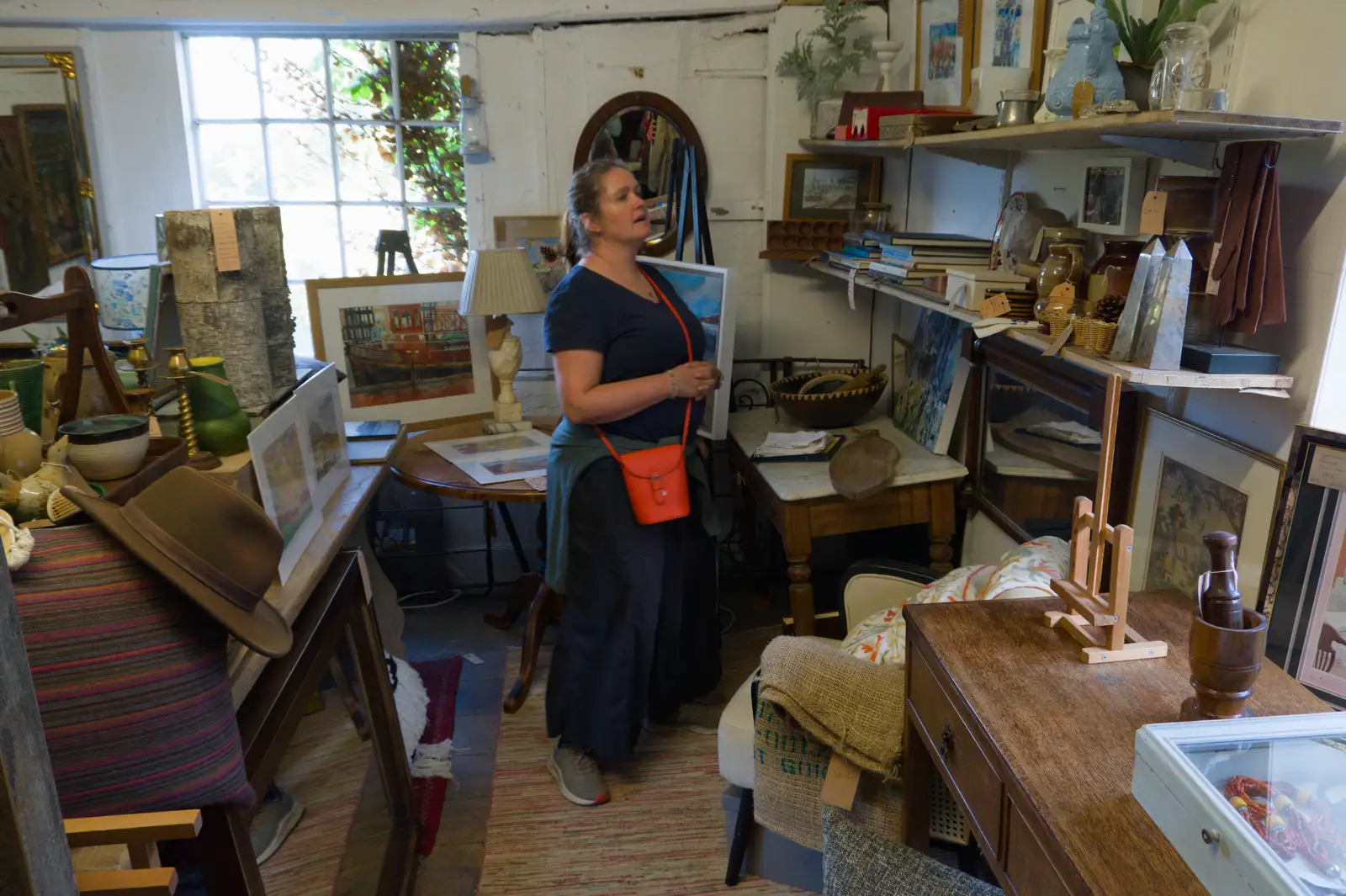 Isobel in the antique shop, from A Walk Around The Lion Pub, Debenham, Suffolk - 4th October 2026