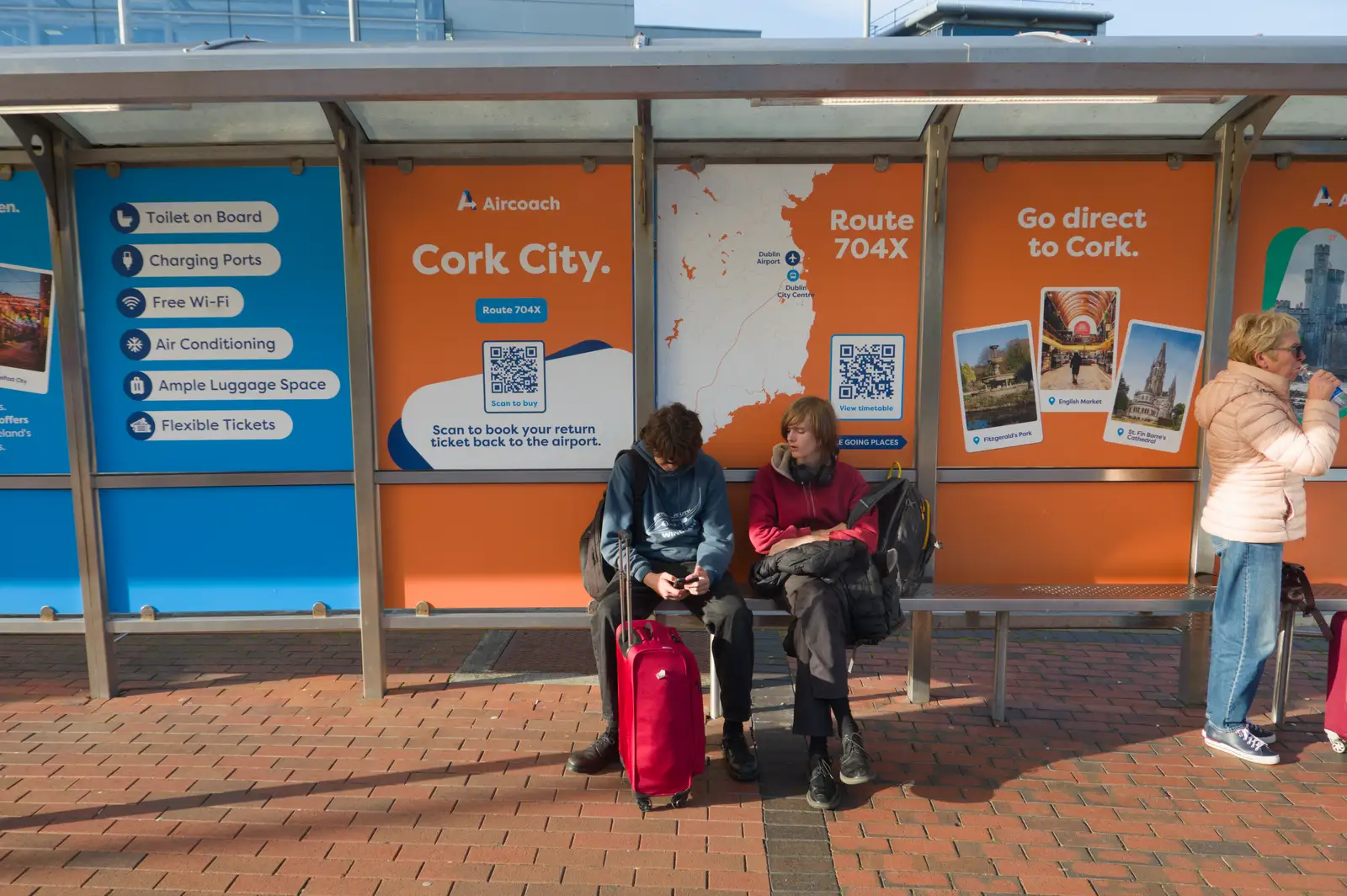The boys wait for the Aircoach at Dublin Airport, from An Irish Wake for Louise, Booterstown, Dublin - 11th October 2026