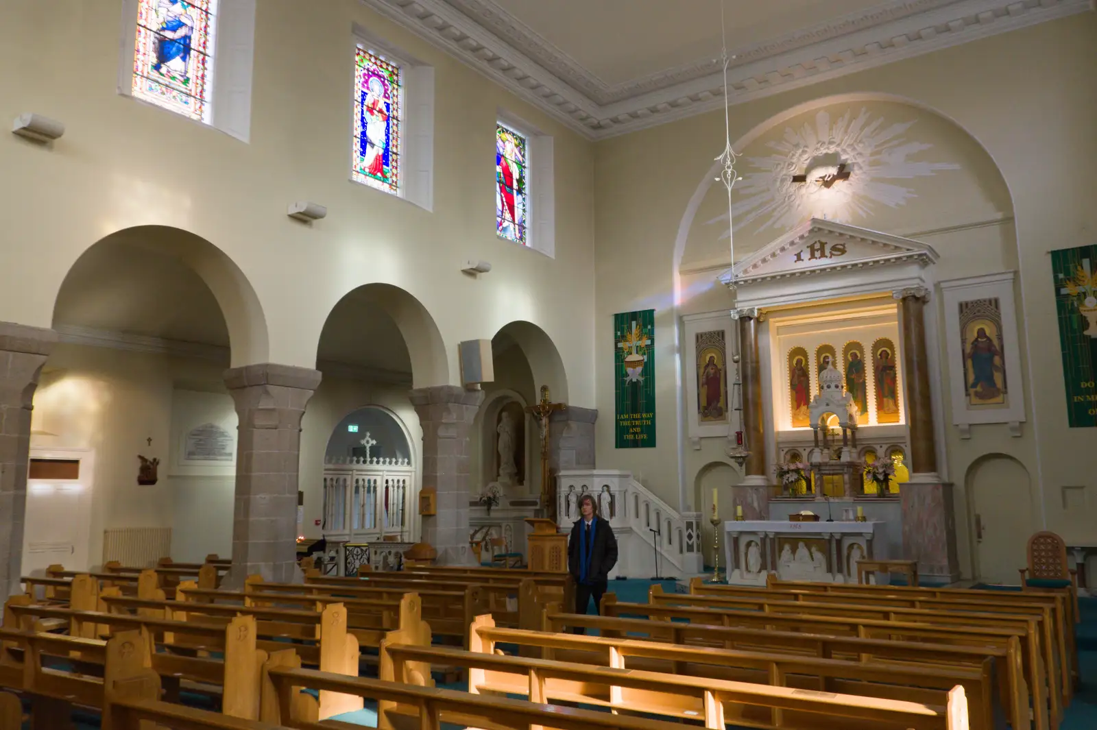 The nave and its sained-glass clerestory, from An Irish Wake for Louise, Booterstown, Dublin - 11th October 2026