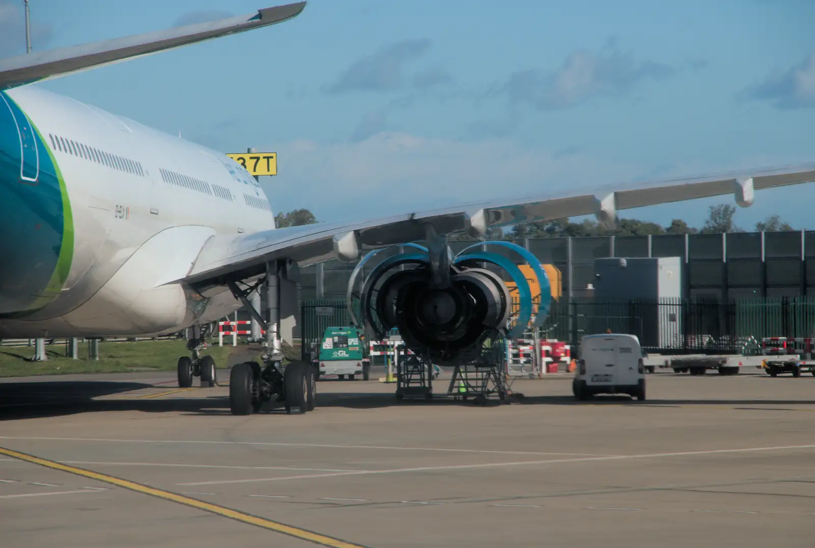 A plane engine has all its cowls open for servicing, from An Irish Wake for Louise, Booterstown, Dublin - 11th October 2026