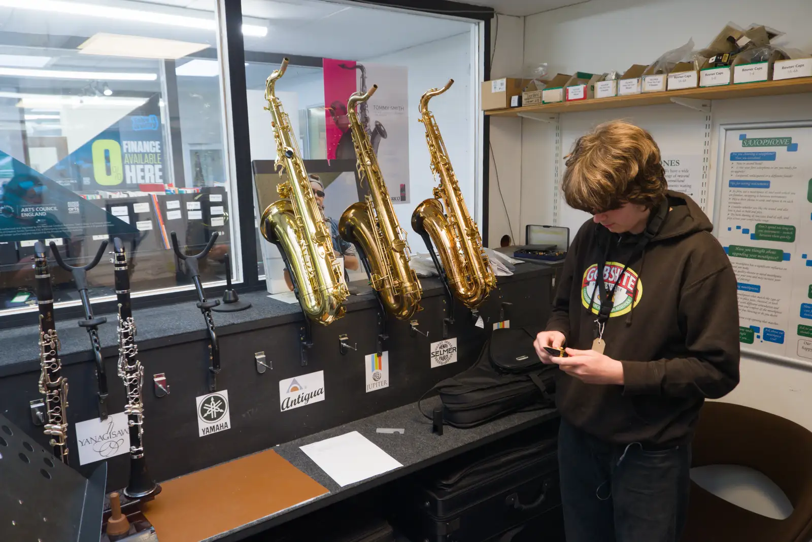 Fred's got three tenor saxes to try, from Another Saxophone Trip, Cambridge - 23rd October 2026